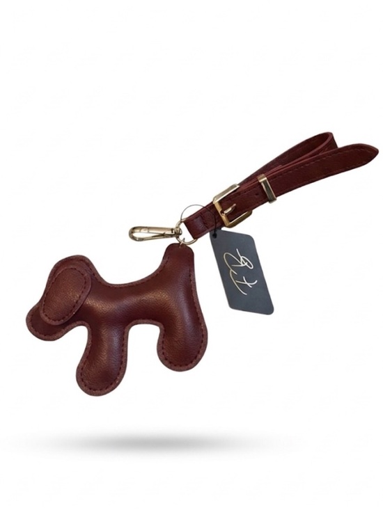 Accessories - Burgundy Faux Leather Dog Keychain Bag Charm